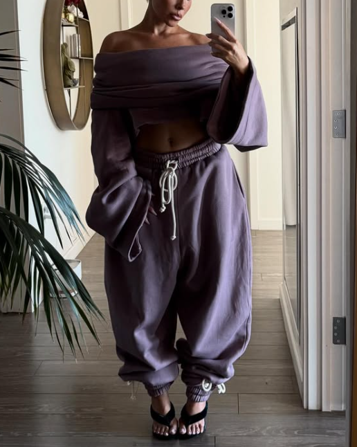 Drawstring Waist Teddy Sweater And Super Short Two Pieces Set