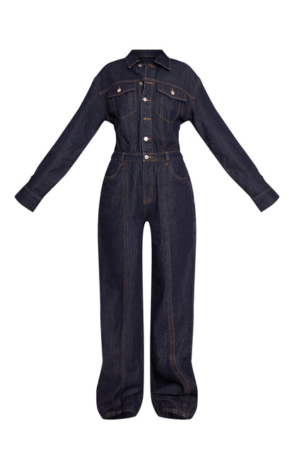 Long-sleeved Denim Jumpsuit