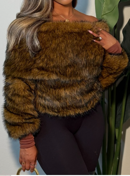 Off-shoulder Short Fuzzy Top