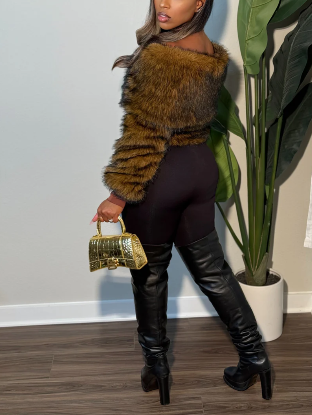 Off-shoulder Short Fuzzy Top