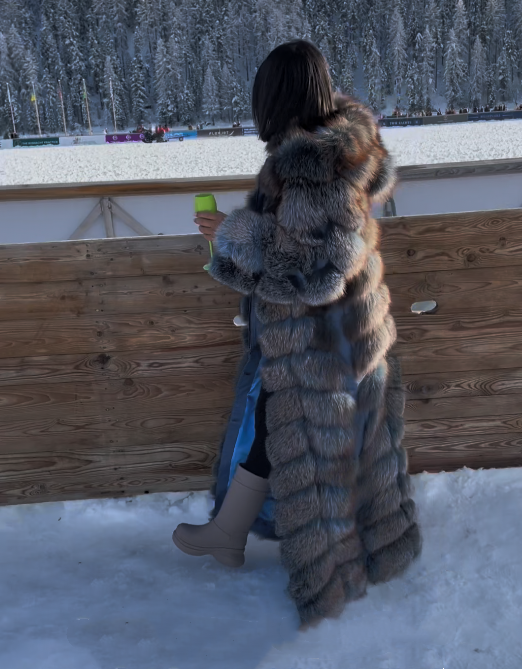 Blue Full Length Fox Fur Coat