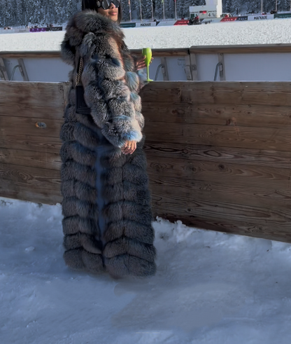 Blue Full Length Fox Fur Coat