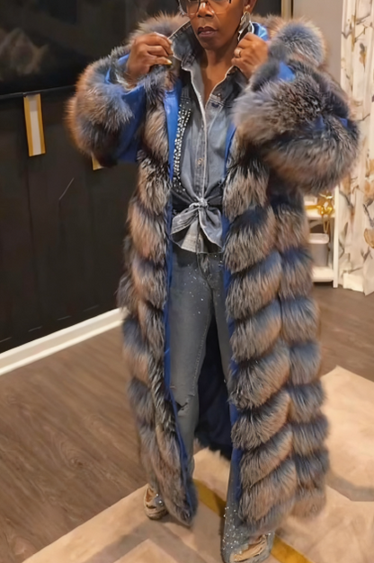 Blue Full Length Fox Fur Coat