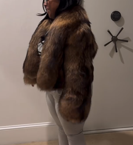 Large Lapel Black-tipped Brown Fox Fur Coat