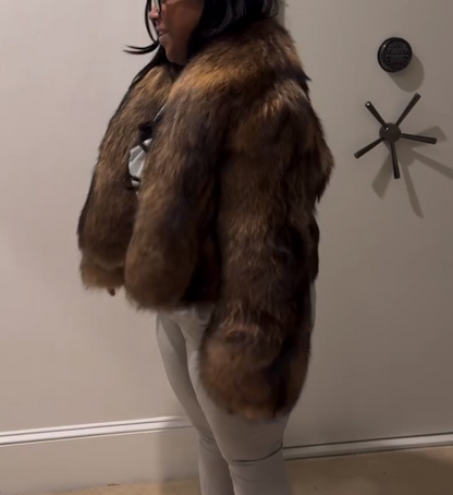 Large Lapel Black-tipped Brown Fox Fur Coat