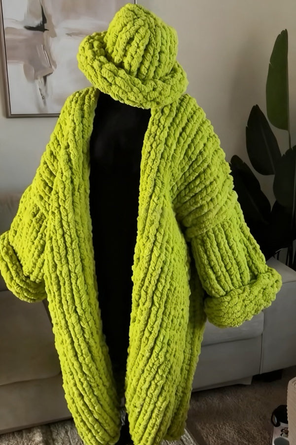 Chunky Crochet Cardigan Sweater & Hat Two Piece Set