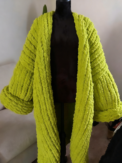 Chunky Crochet Cardigan Sweater & Hat Two Piece Set