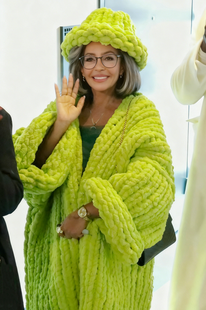 Chunky Crochet Cardigan Sweater & Hat Two Piece Set