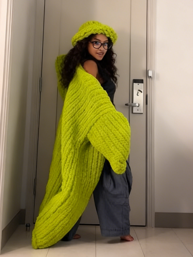 Chunky Crochet Cardigan Sweater & Hat Two Piece Set