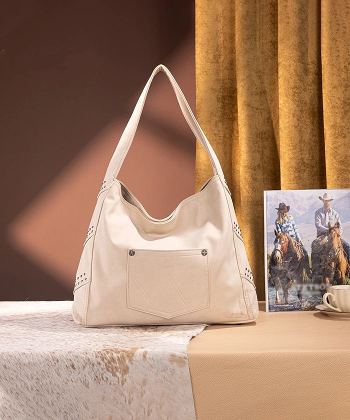 Fringe Studded Hobo Bag