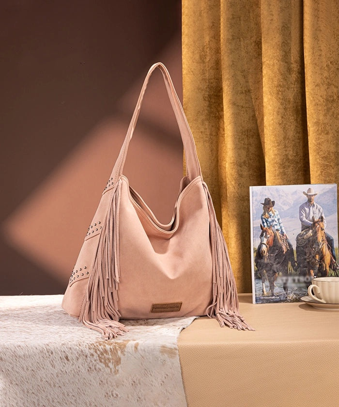 Fringe Studded Hobo Bag