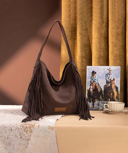 Fringe Studded Hobo Bag