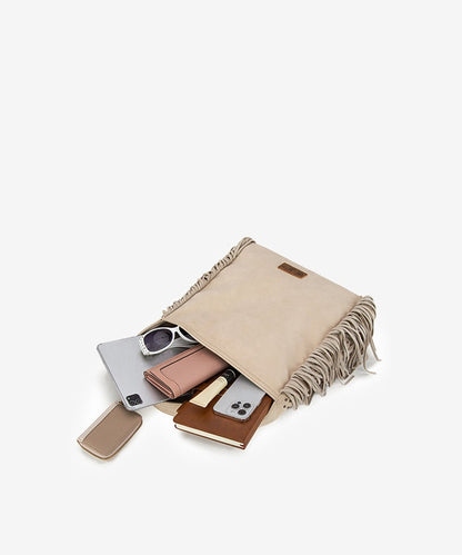 Fringe Studded Hobo Bag