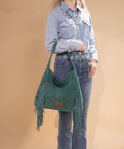 Fringe Studded Hobo Bag
