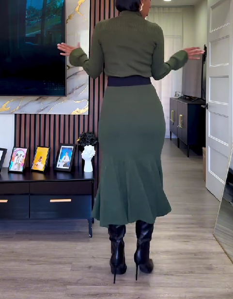 Lantern Sleeve Knit Sweater & Skirt Set