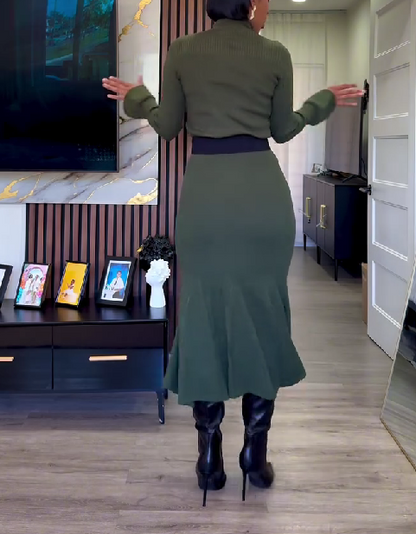 Lantern Sleeve Knit Sweater & Skirt Set