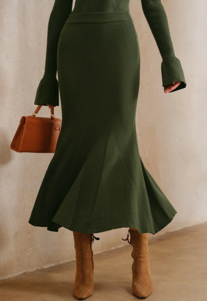 Lantern Sleeve Knit Sweater & Skirt Set