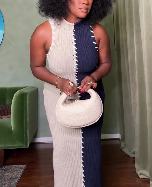 Color-blocked Maxi Turtle Sweater Dress