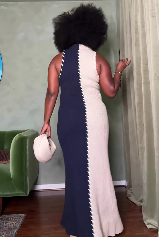 Color-blocked Maxi Turtle Sweater Dress