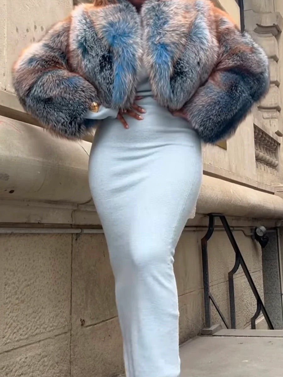 Elegant Faux Fox Fur Coat