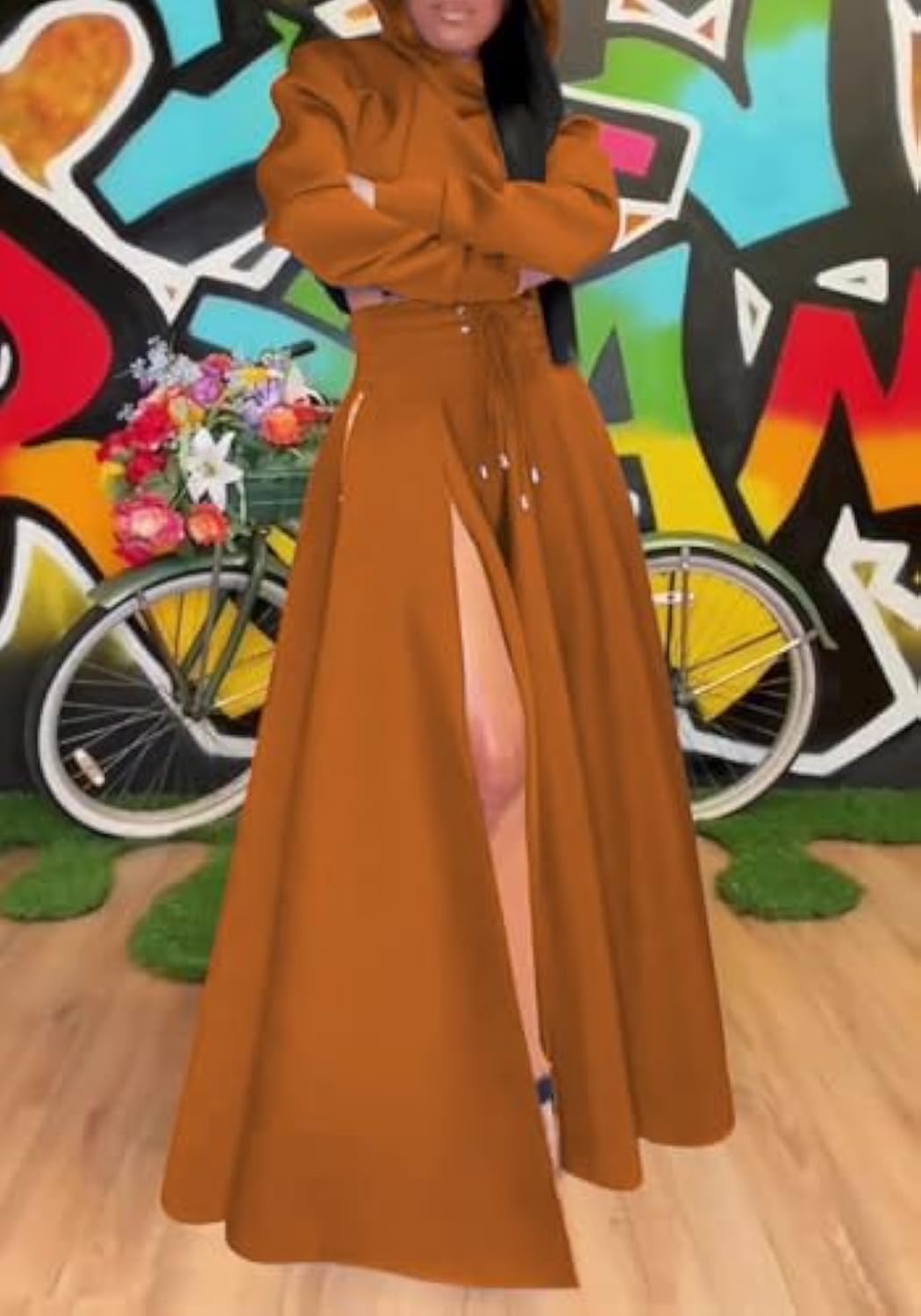 Hooded Sweatshirt And Slit Maxi Skirt Set