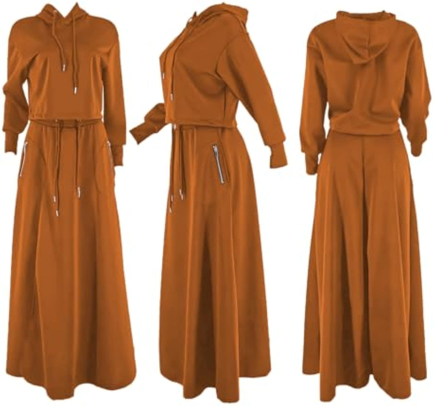 Hooded Sweatshirt And Slit Maxi Skirt Set