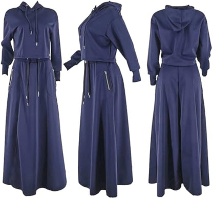 Hooded Sweatshirt And Slit Maxi Skirt Set