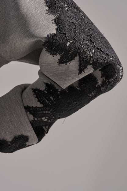 Black Lace Zip Up Hoodie Set