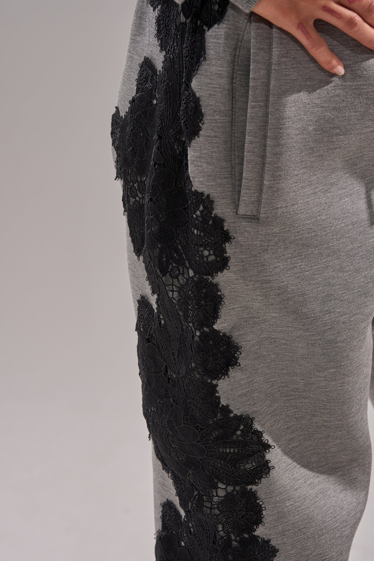 Black Lace Zip Up Hoodie Set