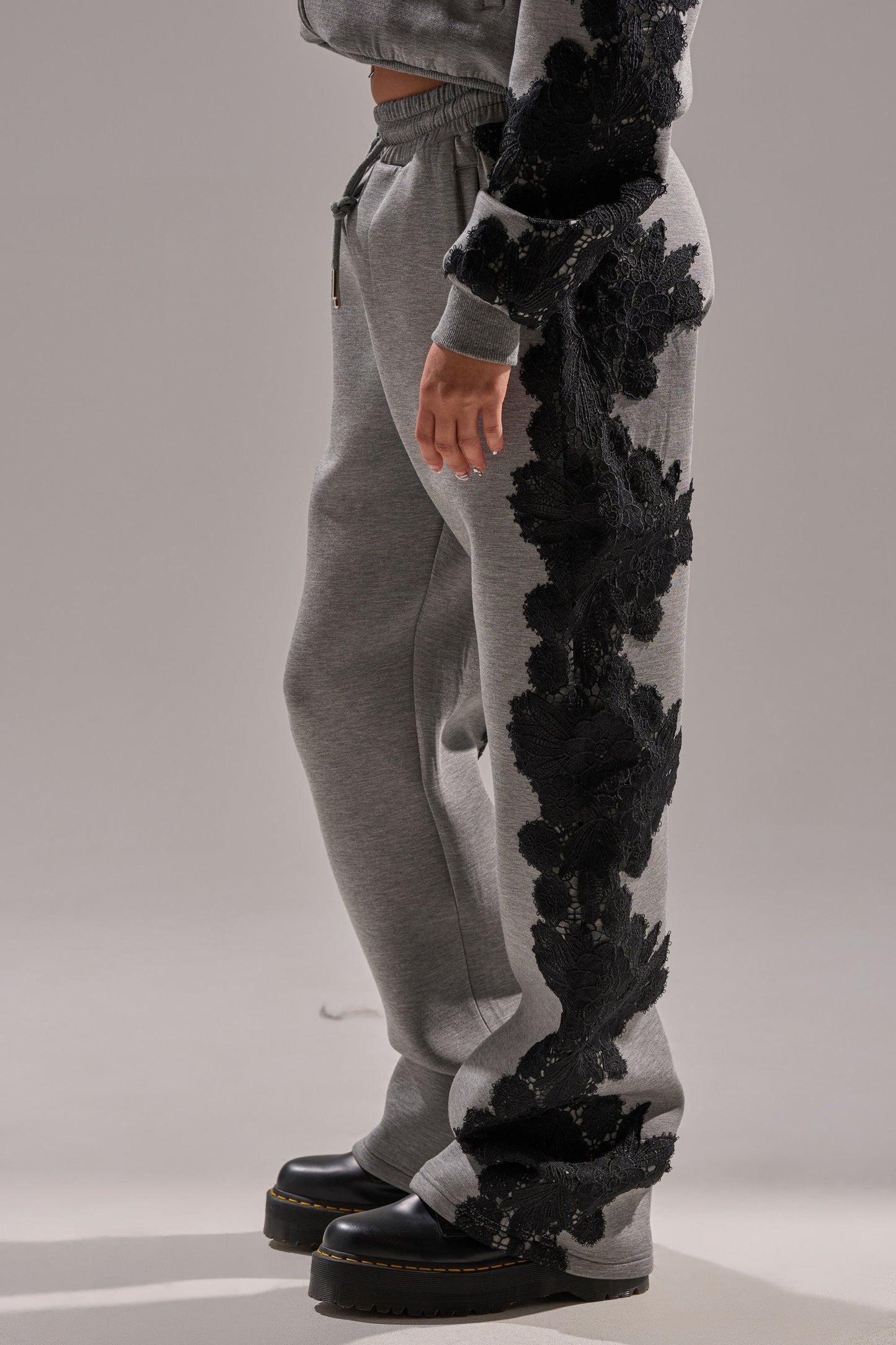 Black Lace Zip Up Hoodie Set