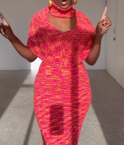 Colorful Ribbed Knit Maxi Skirt