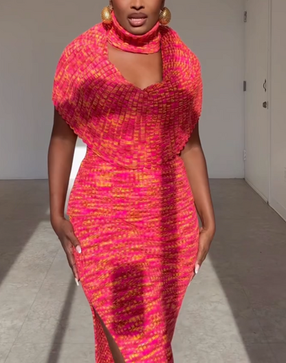 Colorful Ribbed Knit Maxi Skirt