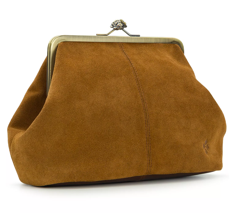 Suede Frame Kisslock Crossbody Bag