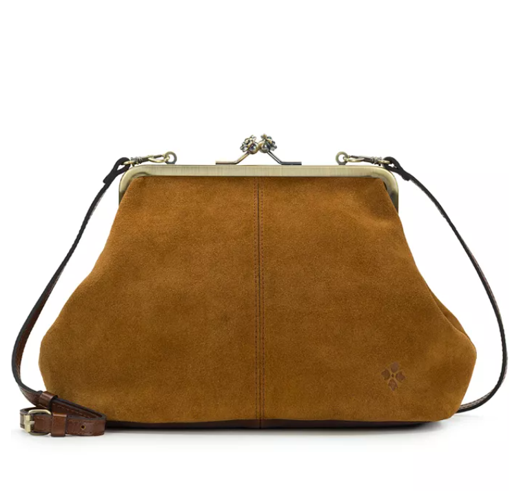 Suede Frame Kisslock Crossbody Bag