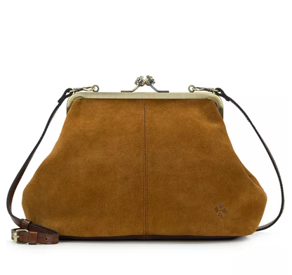 Suede Frame Kisslock Crossbody Bag