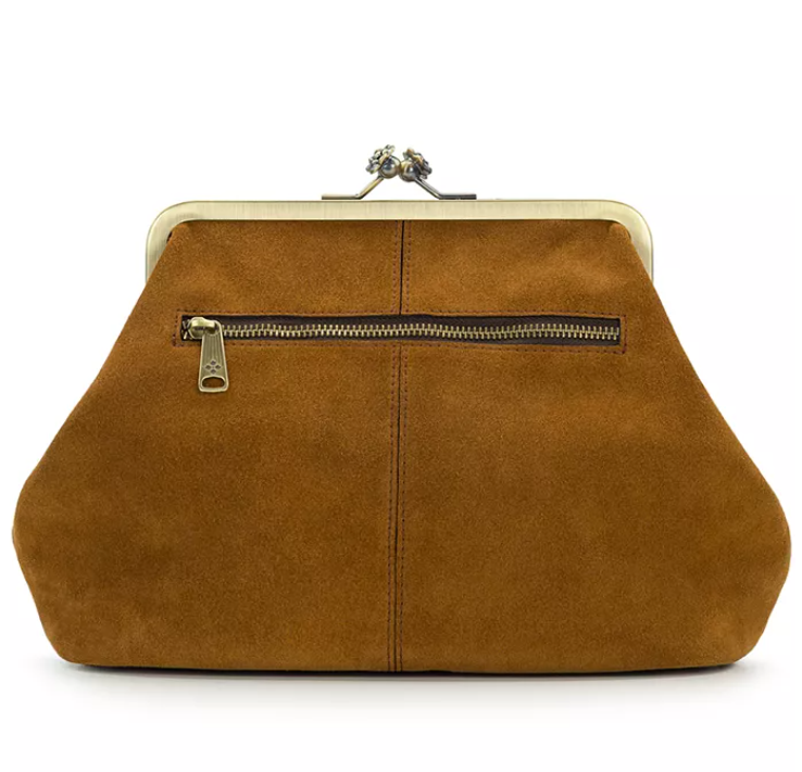 Suede Frame Kisslock Crossbody Bag
