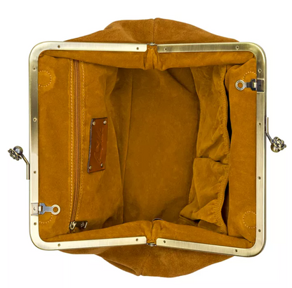 Suede Frame Kisslock Crossbody Bag