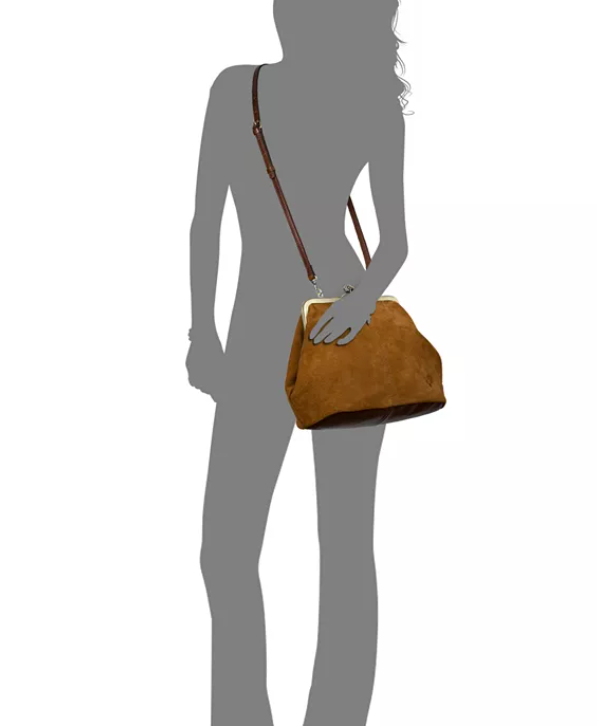 Suede Frame Kisslock Crossbody Bag