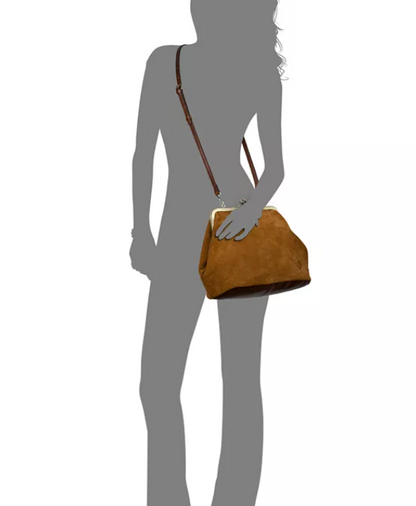 Suede Frame Kisslock Crossbody Bag