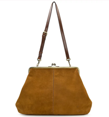Suede Frame Kisslock Crossbody Bag