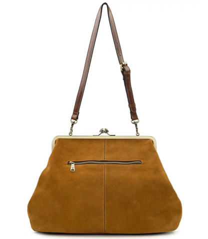 Suede Frame Kisslock Crossbody Bag