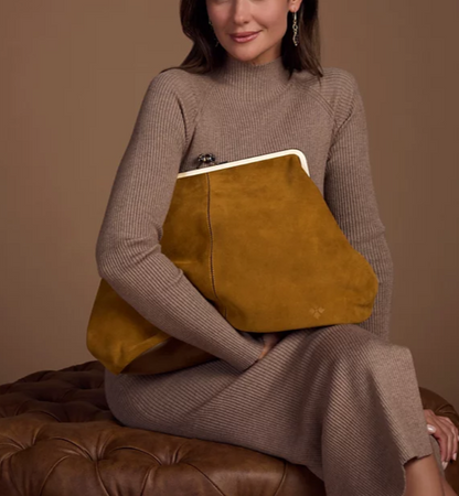 Suede Frame Kisslock Crossbody Bag