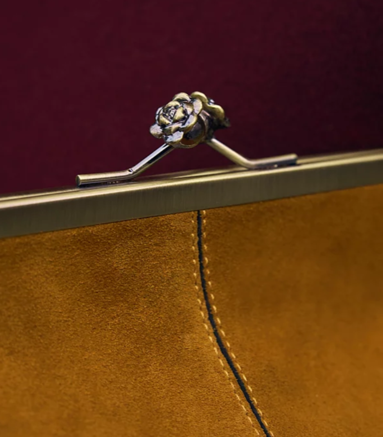 Suede Frame Kisslock Crossbody Bag