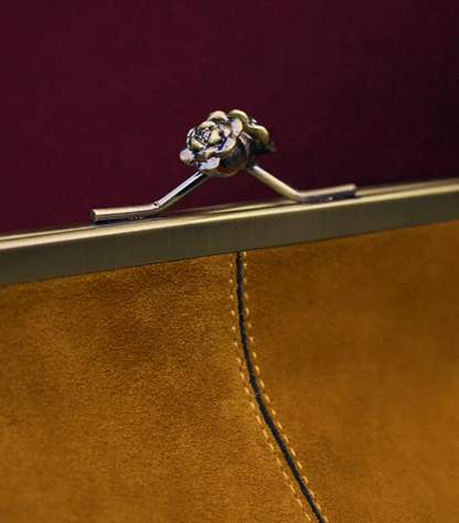 Suede Frame Kisslock Crossbody Bag