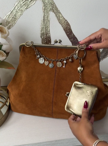 Suede Frame Kisslock Crossbody Bag