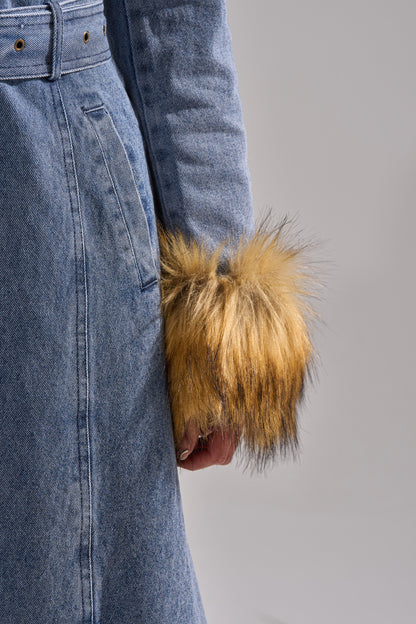 Fur Trim Denim Trench