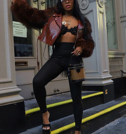 Fox Fur Paneled Leather Jacket