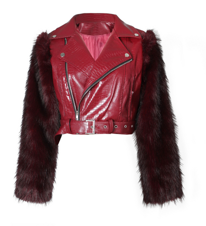 Fox Fur Paneled Leather Jacket