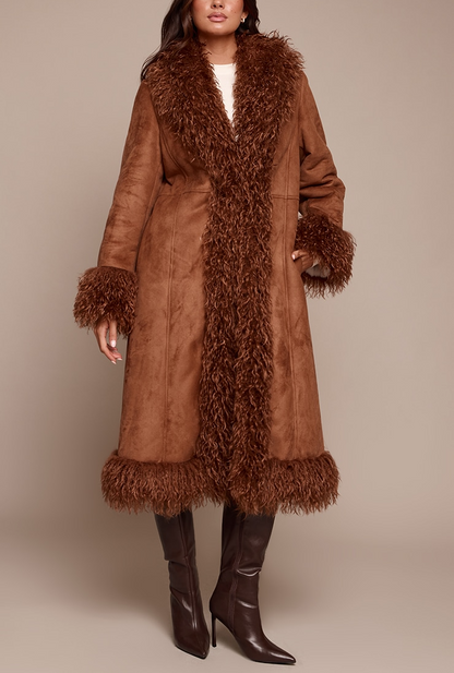 Faux Fur Trim Maxi Coat