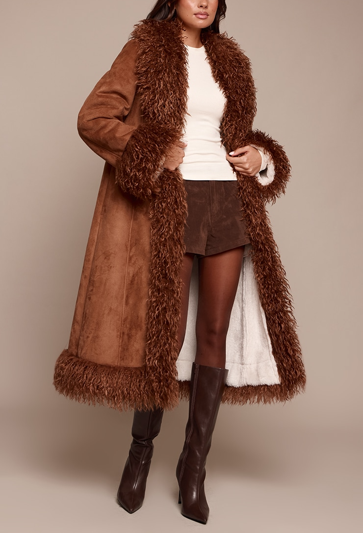 Faux Fur Trim Maxi Coat
